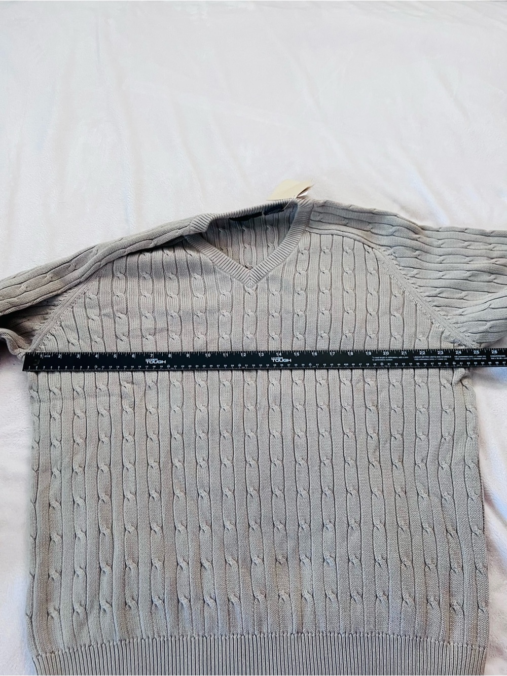 Woods & Gray Cable Knit V Neck Sweater XL Beige 100% Cotton Classic Old Money - Picture 8 of 14